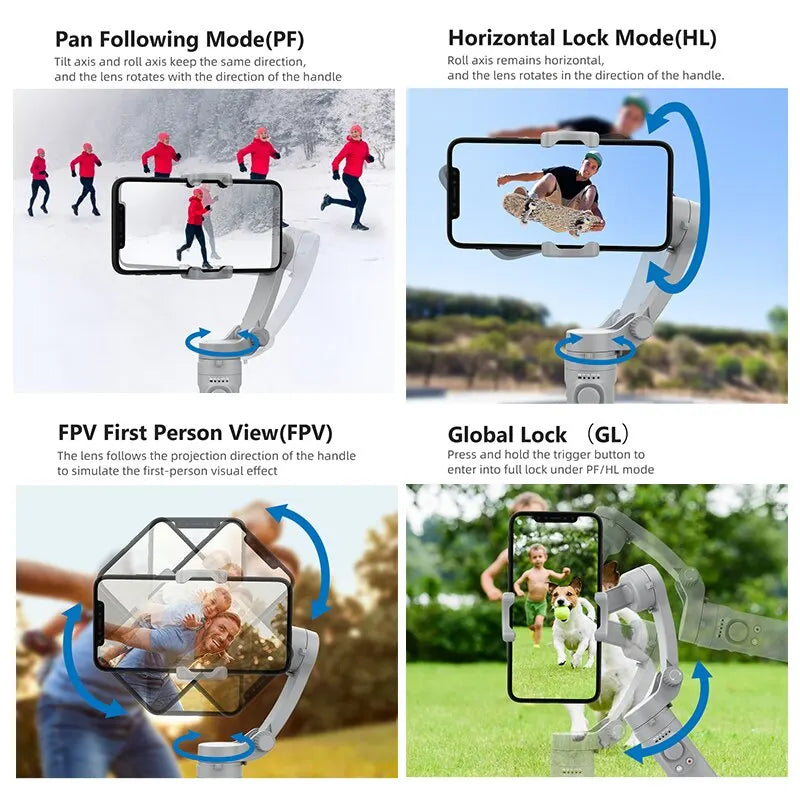 HQ3 3-Axis Gimbal Stabilizer for Smartphone Handheld Phone Video Record, Android Iphone Tiktok Vlog Cellphone Stabilizer